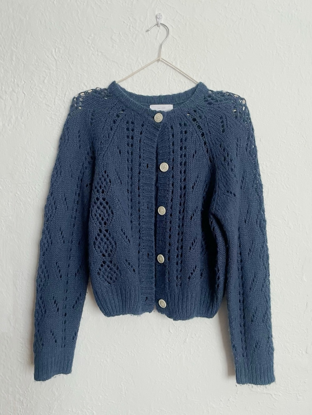 OAK + FORT Open-Knit Button Front Cardigan - Navy